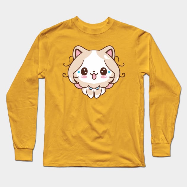 cute kawaii chibi cat lady Long Sleeve T-Shirt by Kawaii Bomb